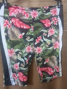 Love Black Leggings with Pink Floral & Green Leaf Print